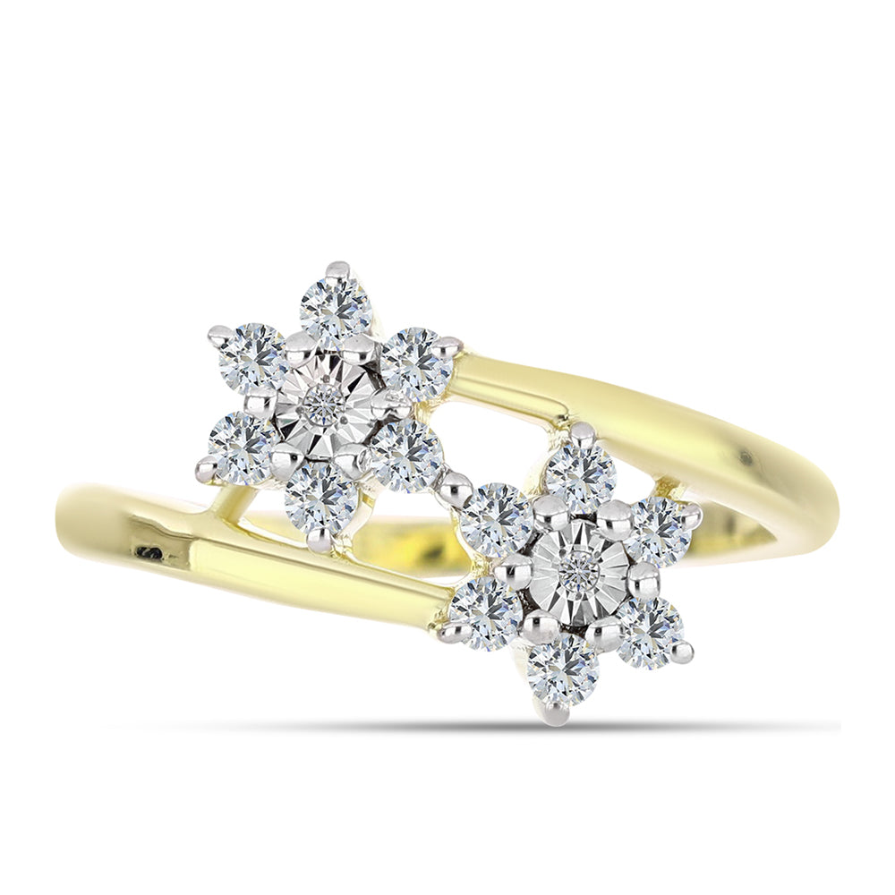 Goldplattierter Silberring mit weißem Diamant und weißem Topas