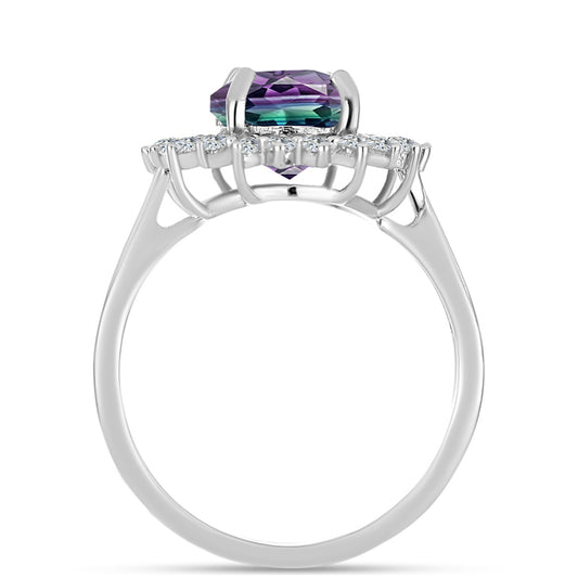 Silberring mit Zebrafluorit und weißem Topas