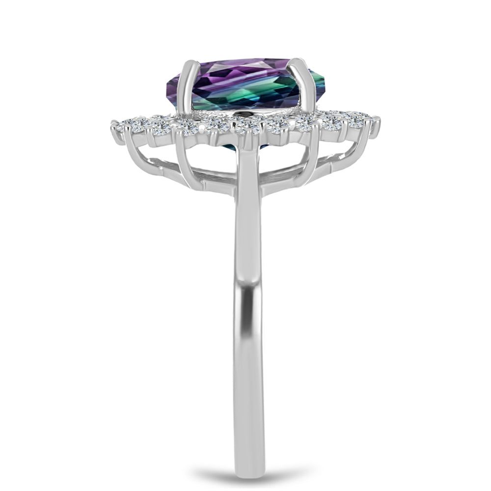 Silberring mit Zebrafluorit und weißem Topas 4 