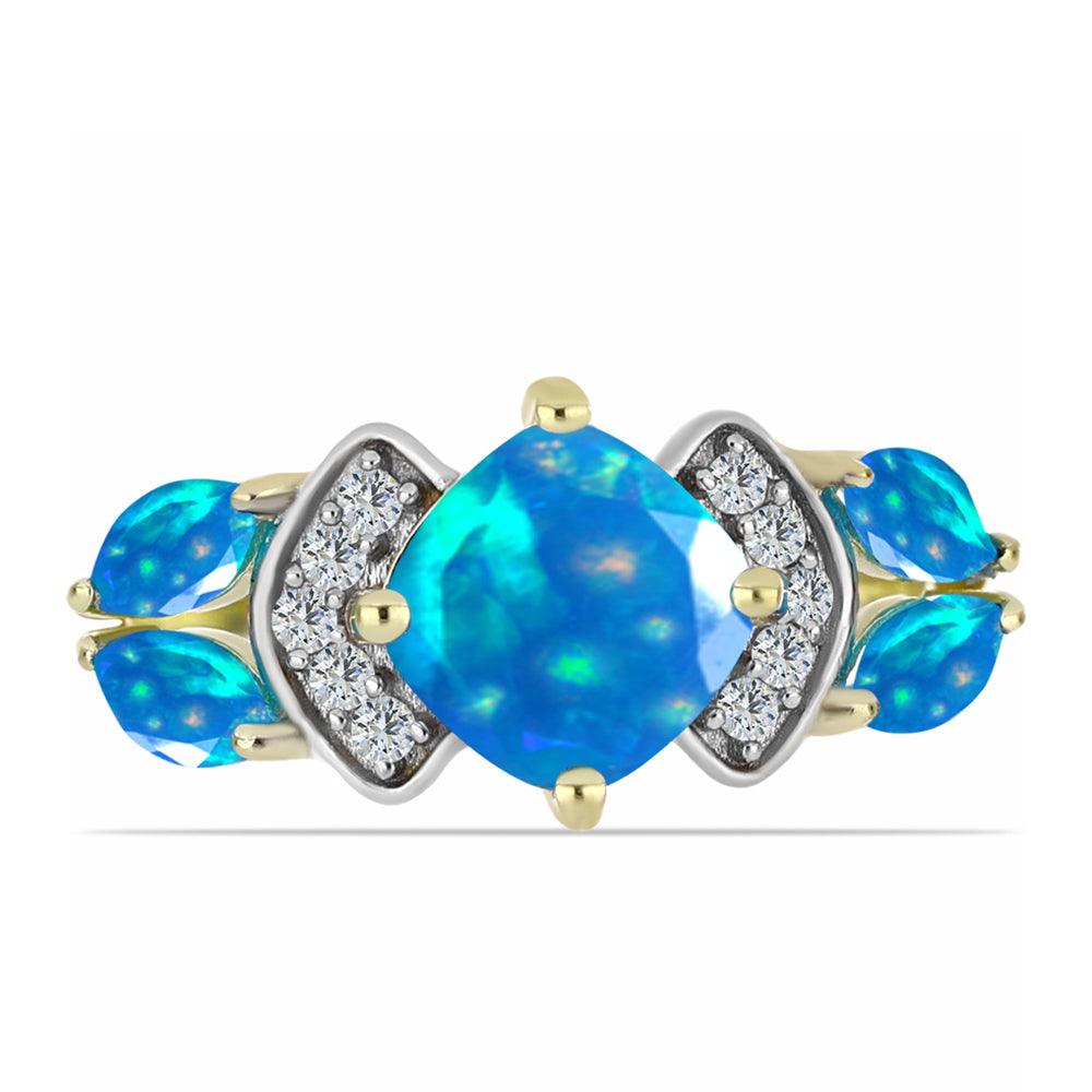 Goldplattierter Silberring mit äthiopischem Paradiese-Opal und weißem Topas 1 