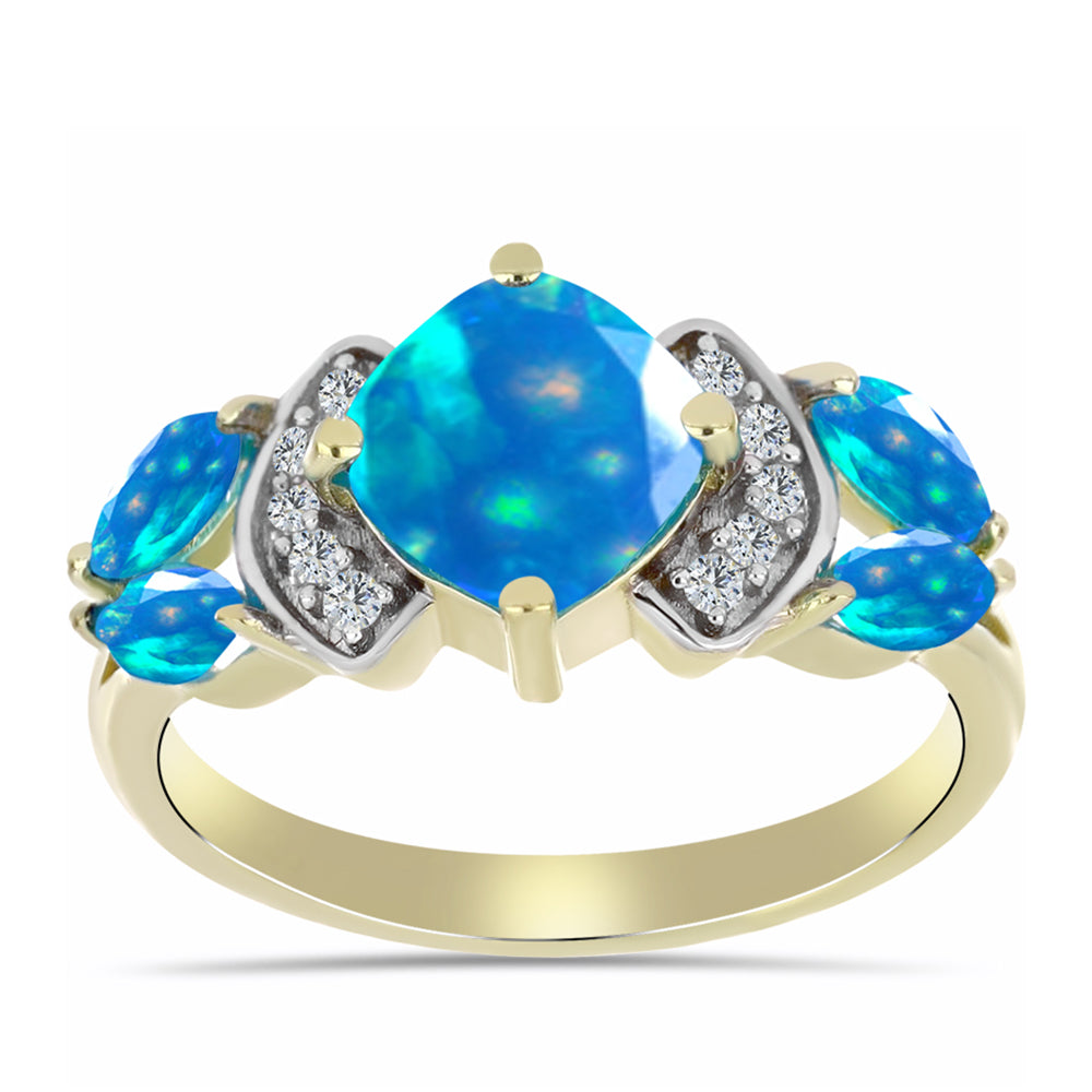 Goldplattierter Silberring mit äthiopischem Paradiese-Opal und weißem Topas 3 