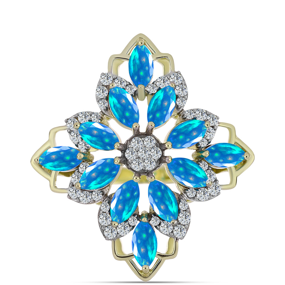 Goldplattierter Silberring mit äthiopischem Paradiese-Opal und weißem Topas