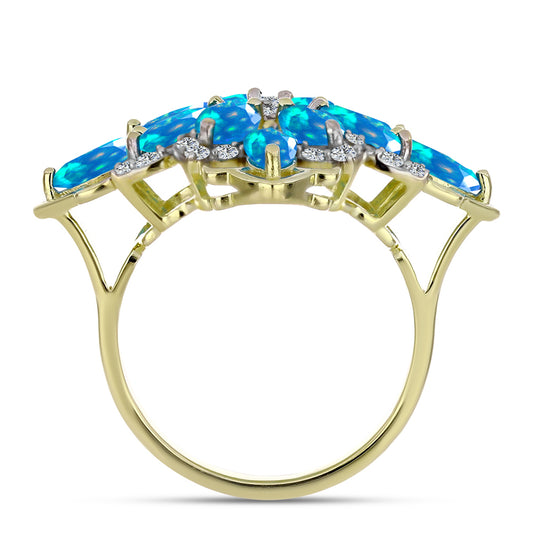 Goldplattierter Silberring mit äthiopischem Paradiese-Opal und weißem Topas