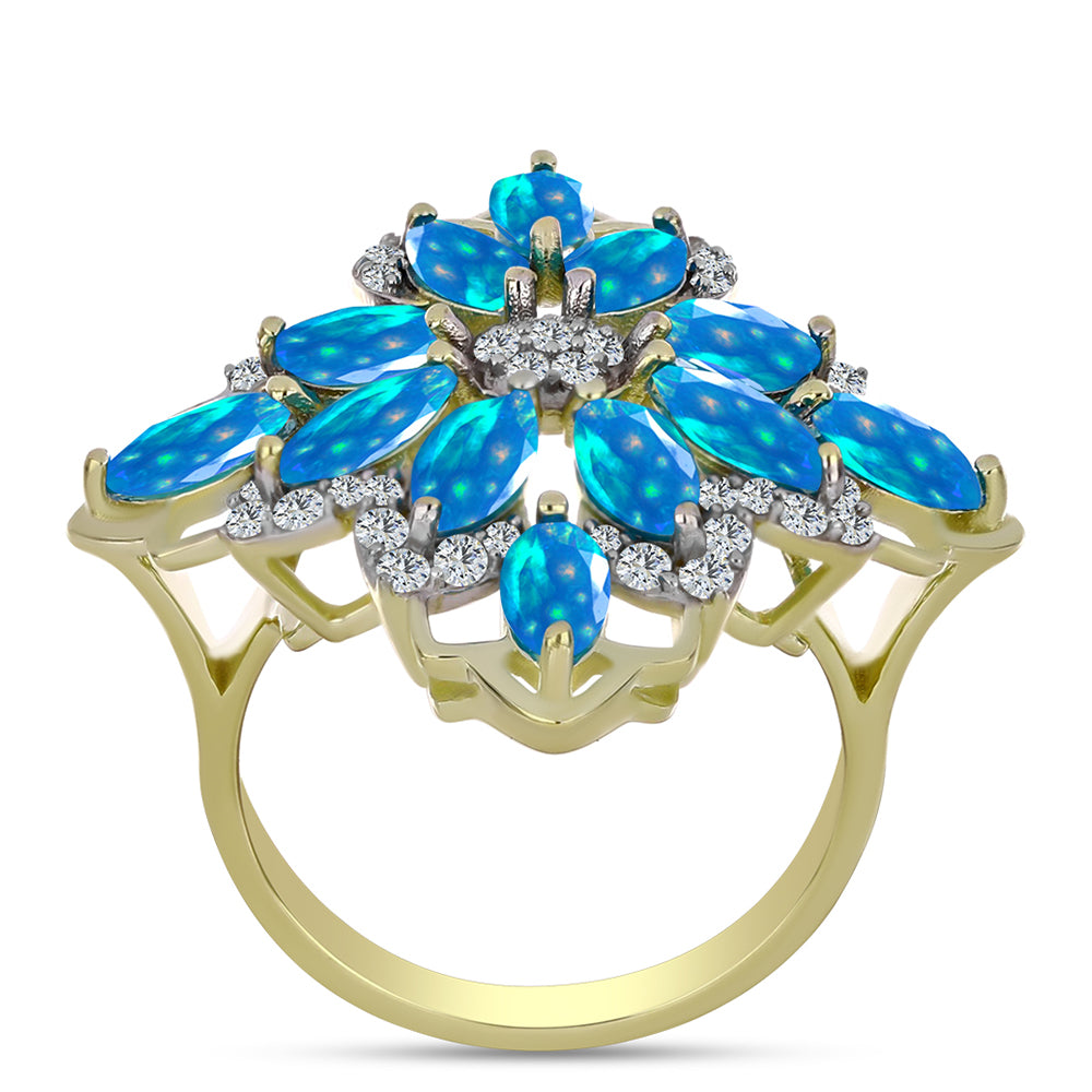Goldplattierter Silberring mit äthiopischem Paradiese-Opal und weißem Topas 3 