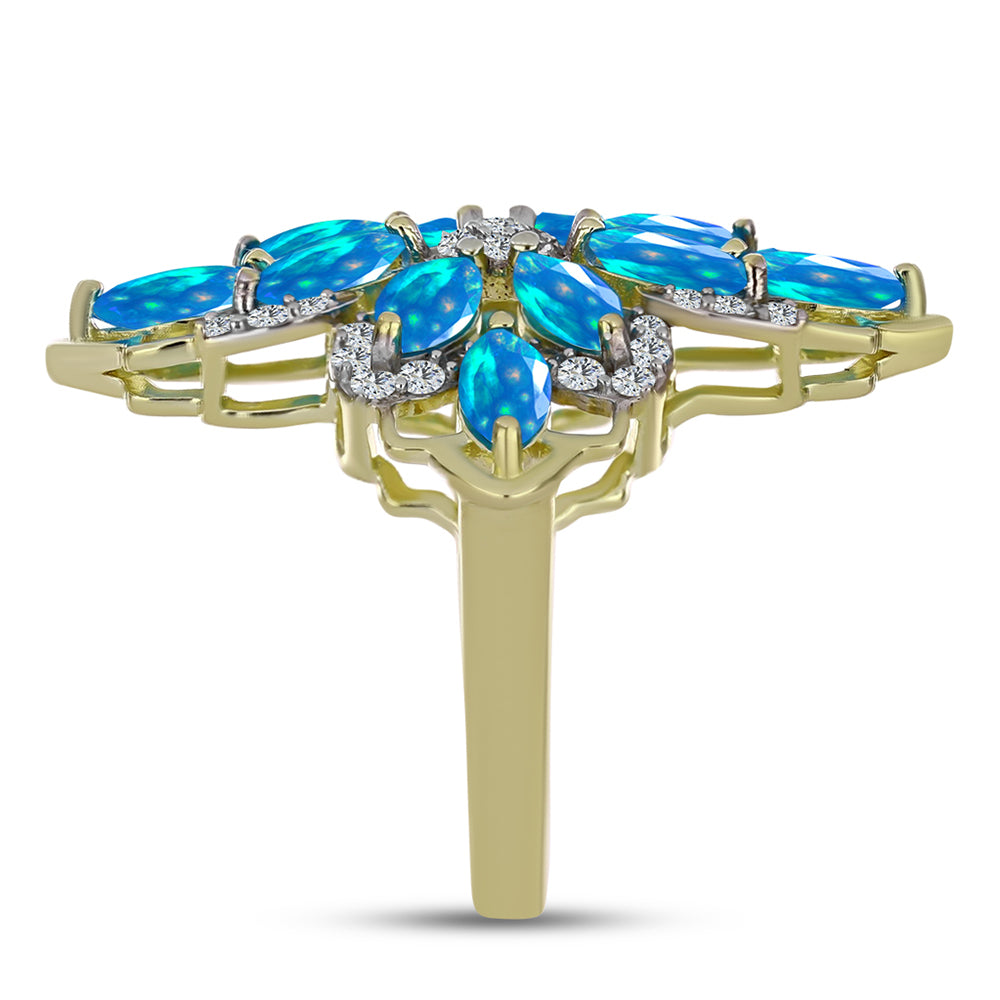 Goldplattierter Silberring mit äthiopischem Paradiese-Opal und weißem Topas 4 