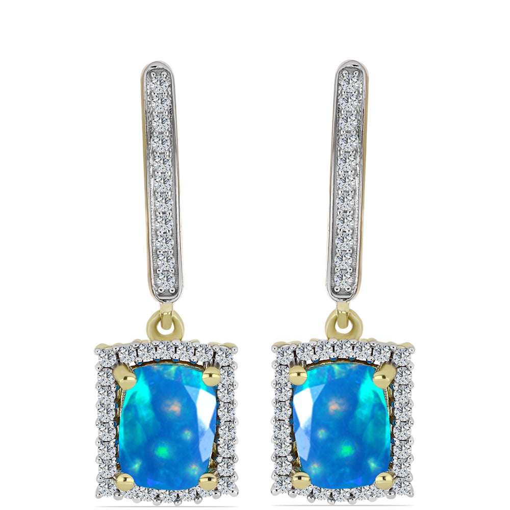 Goldplattierte Silberohrringe mit äthiopischem Paradiese-Opal und weißem Topas 1 