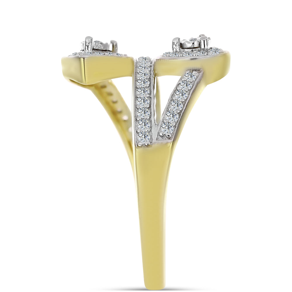 Goldplattierter Silberring mit weißem Diamant und weißem Topas 4 