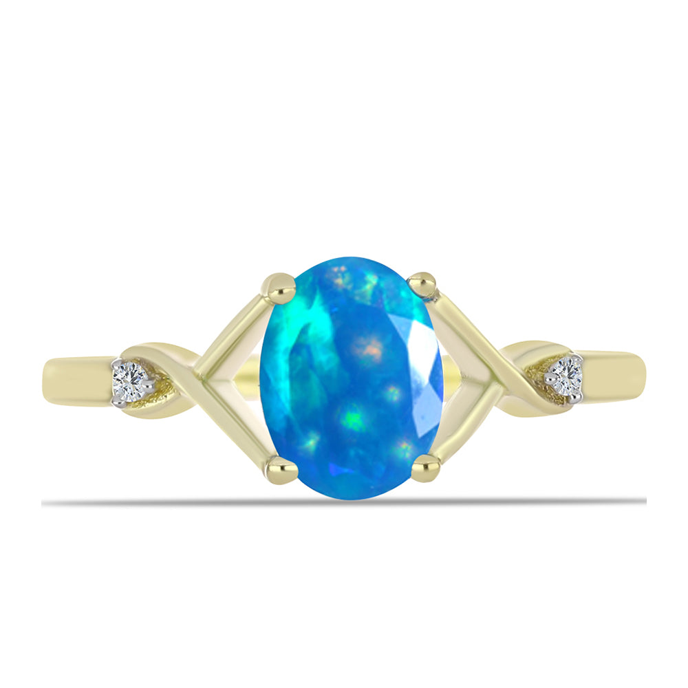 Goldplattierter Silberring mit äthiopischem Paradiese-Opal und weißem Topas