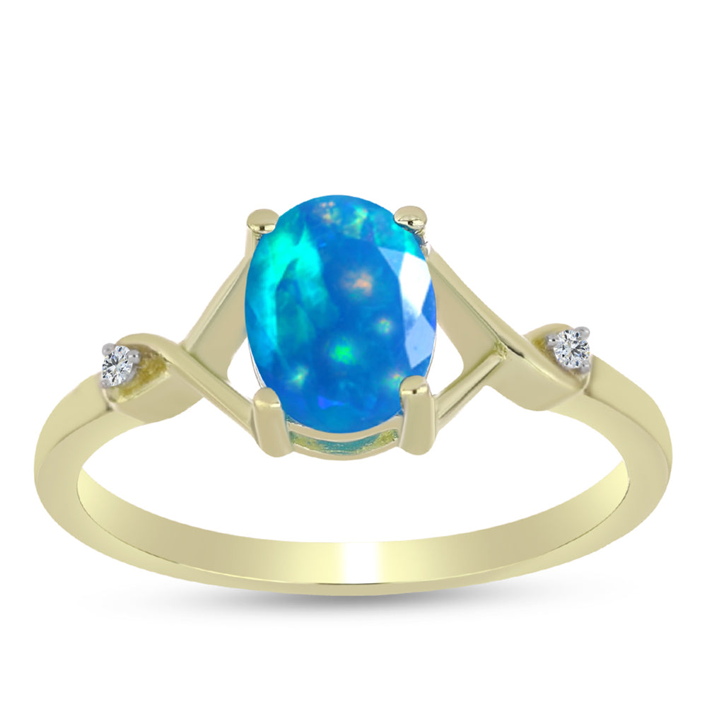 Goldplattierter Silberring mit äthiopischem Paradiese-Opal und weißem Topas