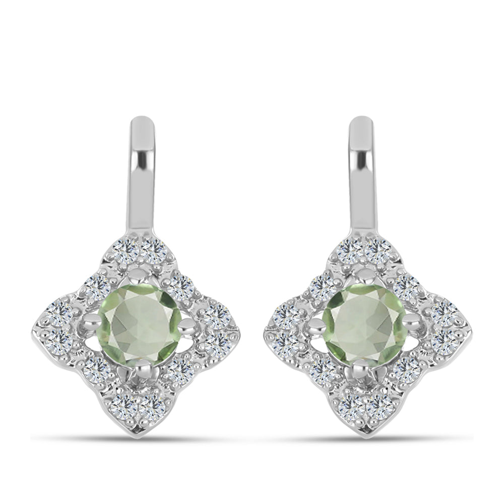 Silberohrringe mit grünem Amethyst und weißem Topas