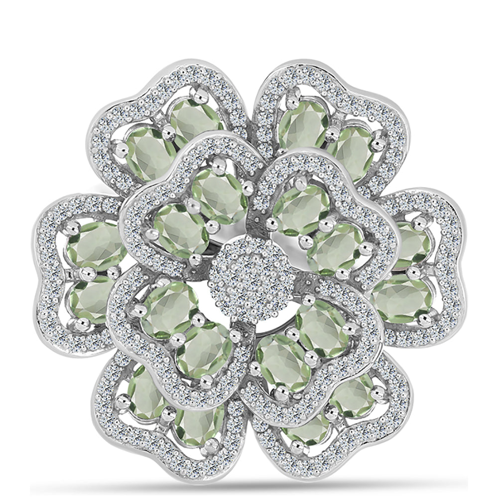 Silberring mit grünem Amethyst und weißem Topas