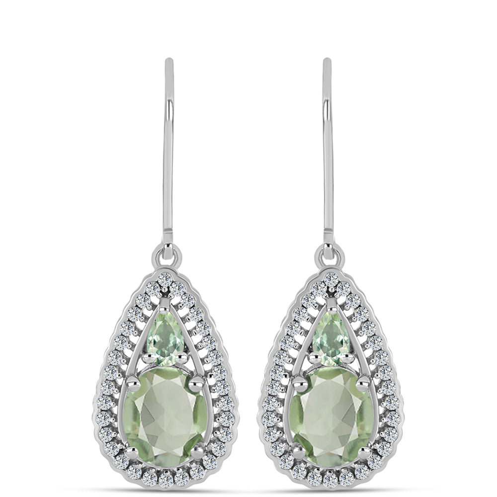 Silberohrringe mit grünem Amethyst und weißem Topas
