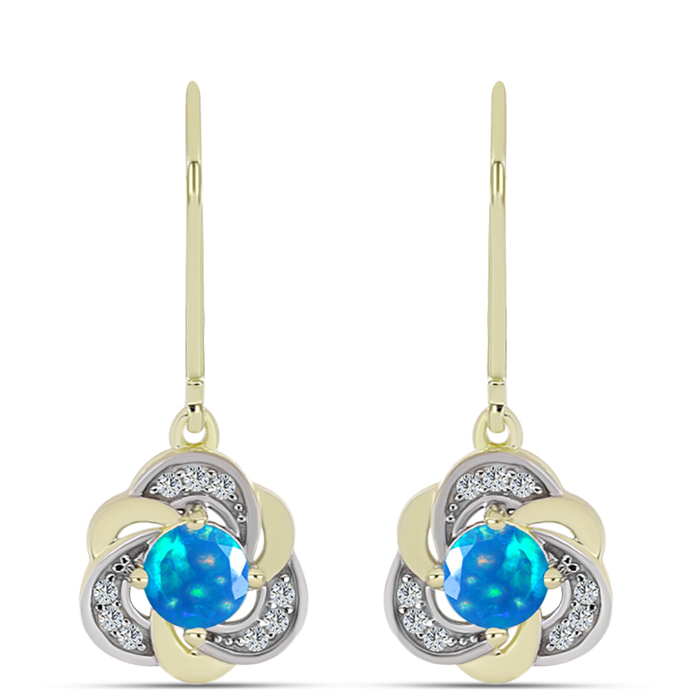 Goldplattierte Silberohrringe mit äthiopischem Paradiese-Opal und weißem Topas