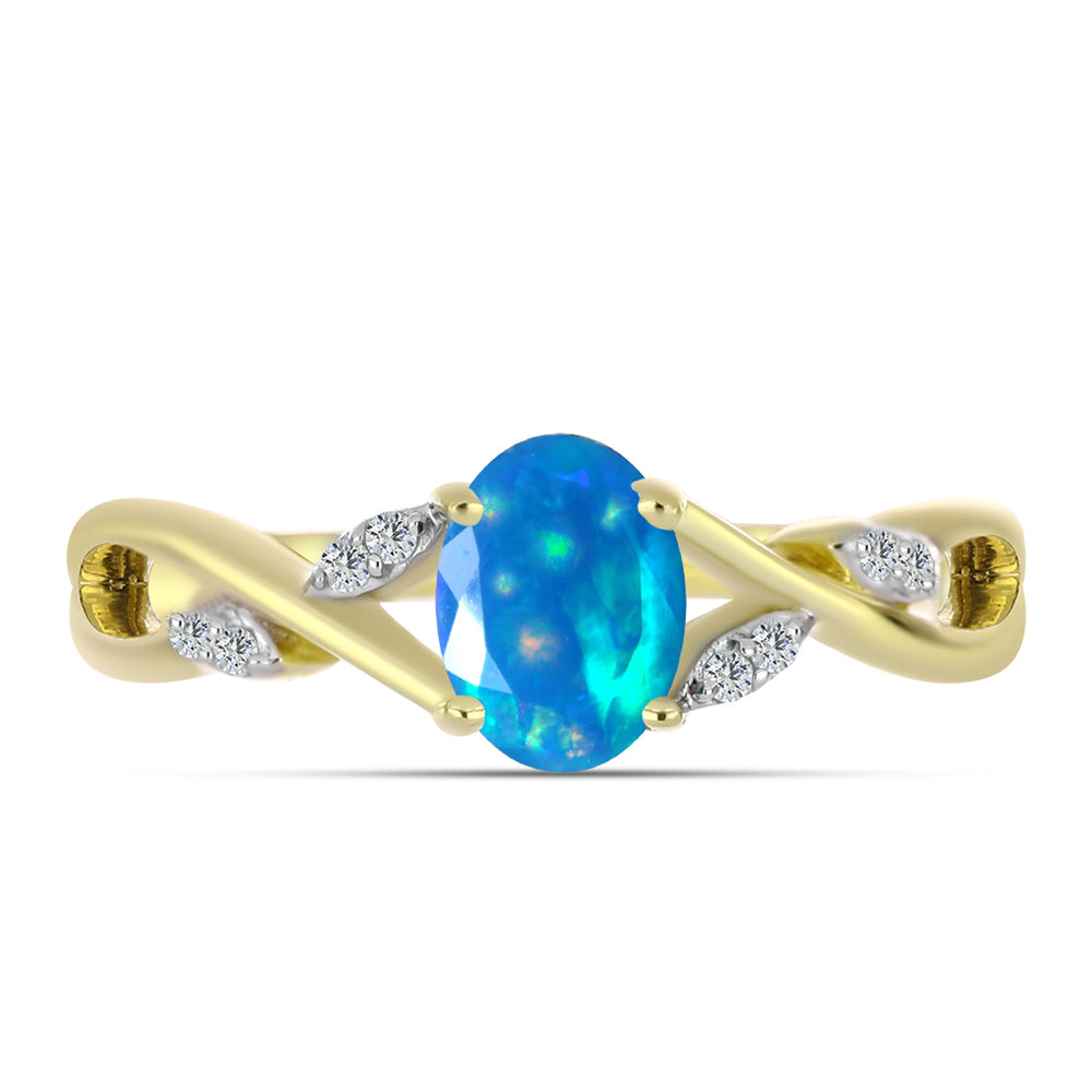 Goldplattierter Silberring mit äthiopischem Paradiese-Opal und weißem Topas