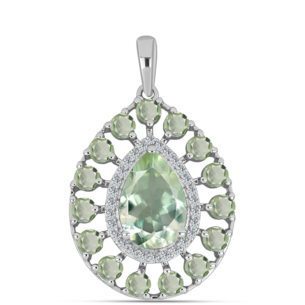 Silberanhänger mit grünem Amethyst und weißem Topas