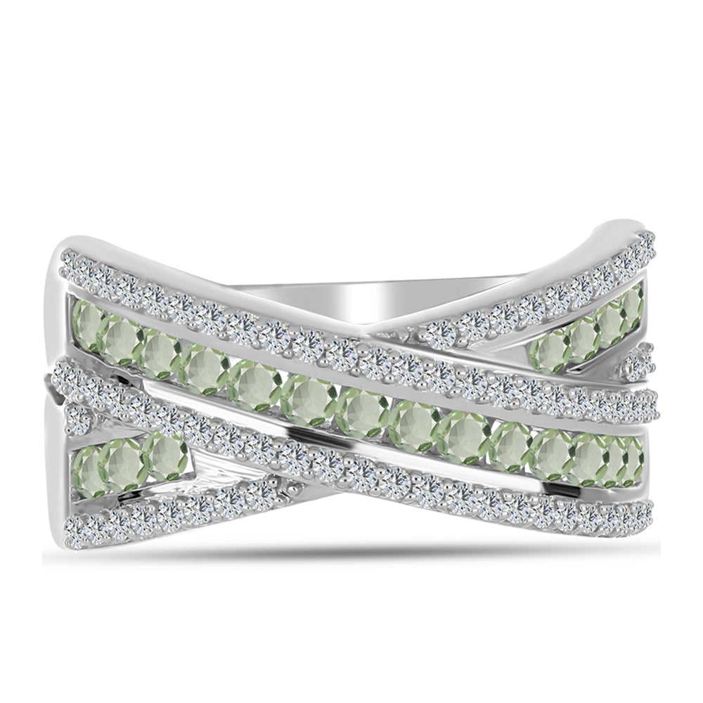 Silberring mit grünem Amethyst und weißem Topas 1 