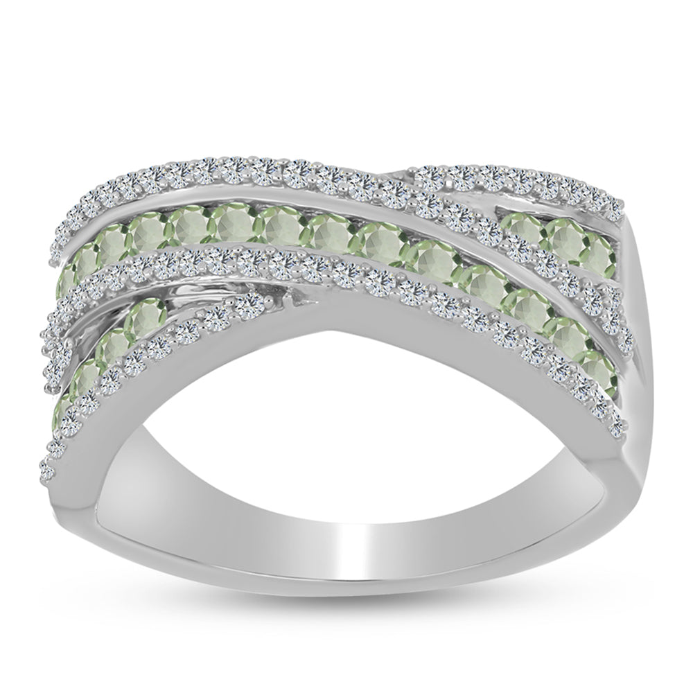 Silberring mit grünem Amethyst und weißem Topas 3 