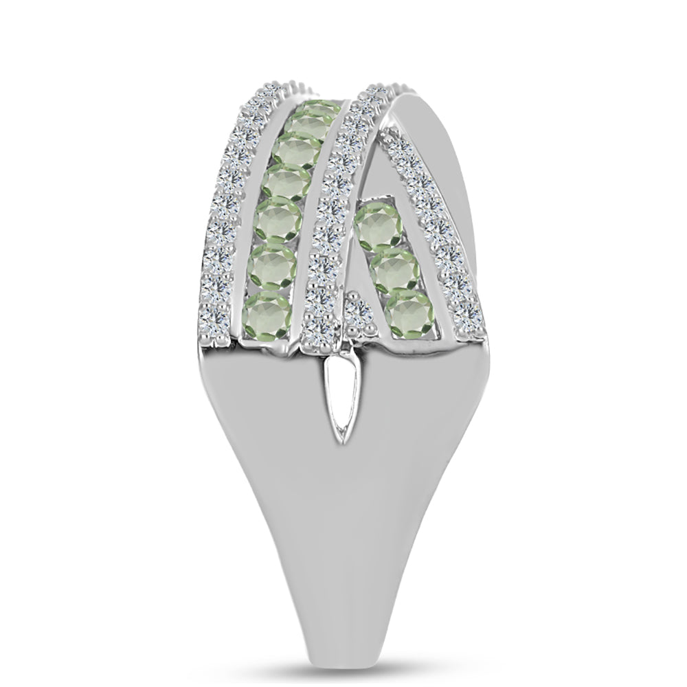 Silberring mit grünem Amethyst und weißem Topas