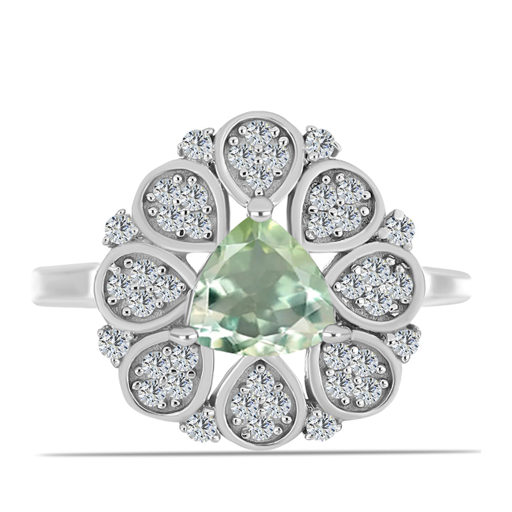 Silberring mit grünem Amethyst und weißem Topas 1 