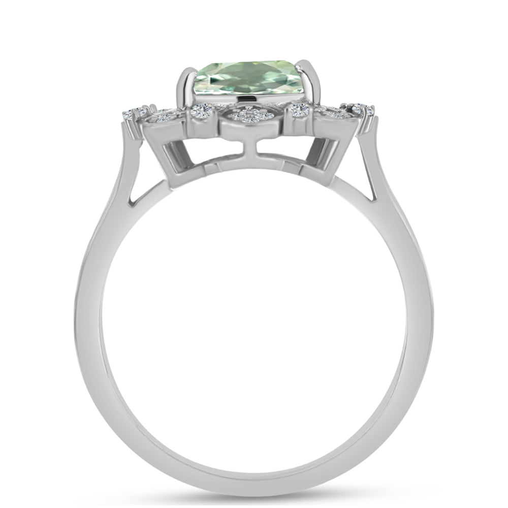 Silberring mit grünem Amethyst und weißem Topas