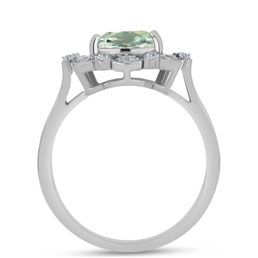 Silberring mit grünem Amethyst und weißem Topas