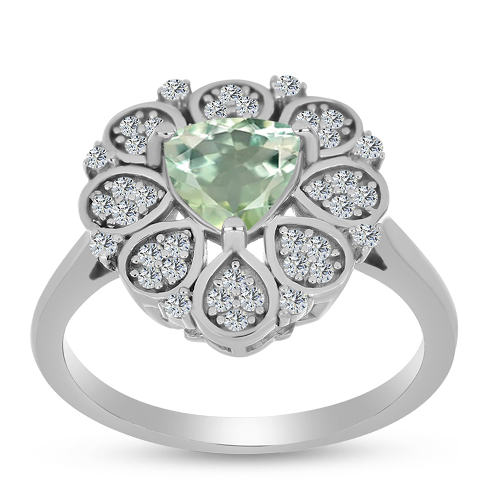 Silberring mit grünem Amethyst und weißem Topas 3 