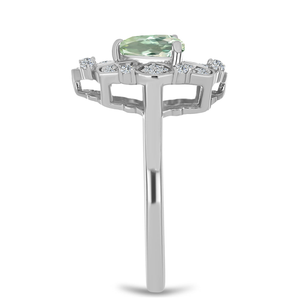 Silberring mit grünem Amethyst und weißem Topas