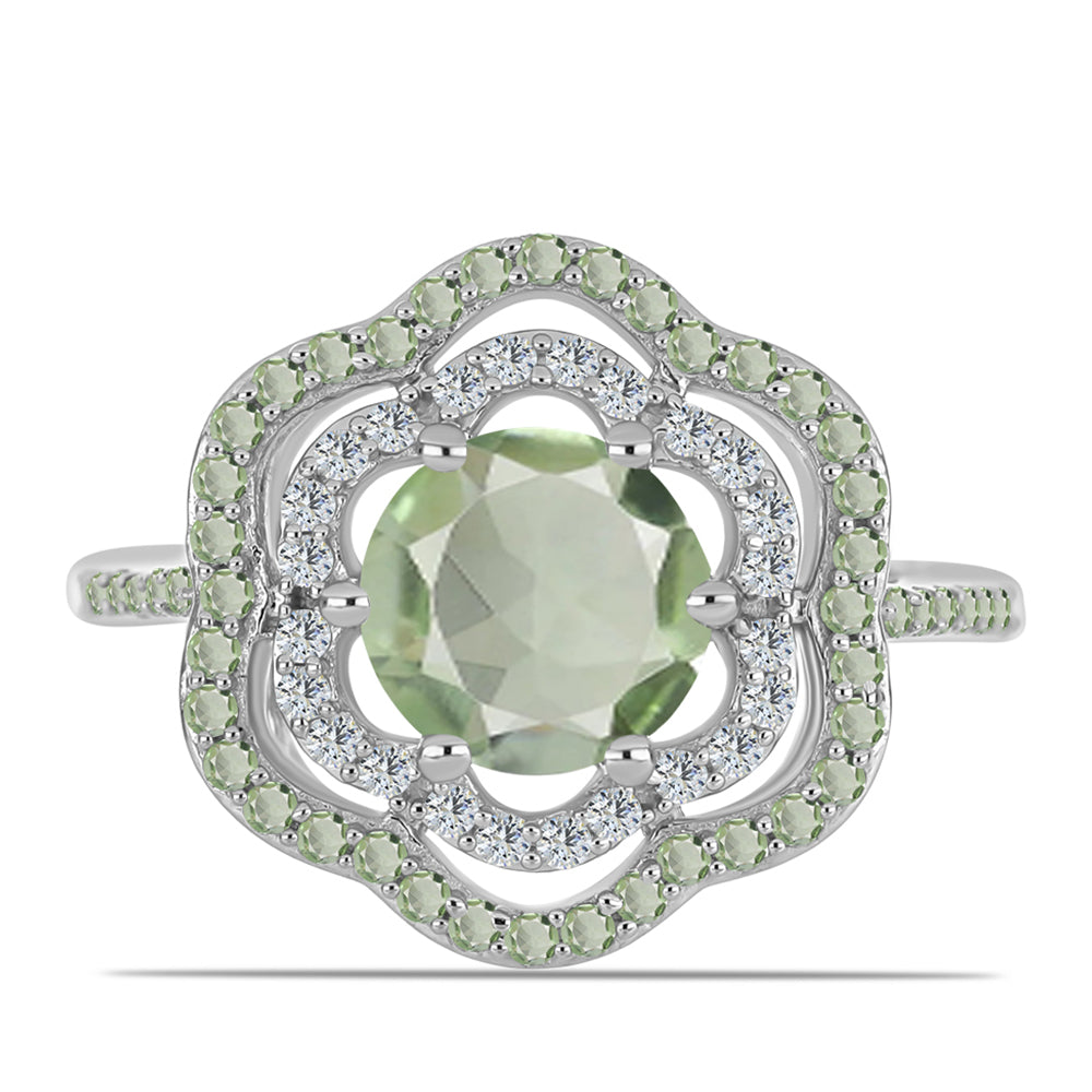 Silberring mit grünem Amethyst und Peridot aus Changbai