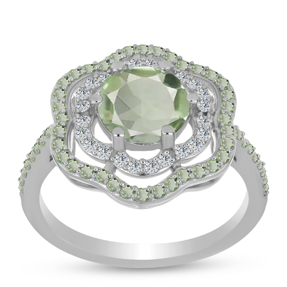 Silberring mit grünem Amethyst und Peridot aus Changbai 3 