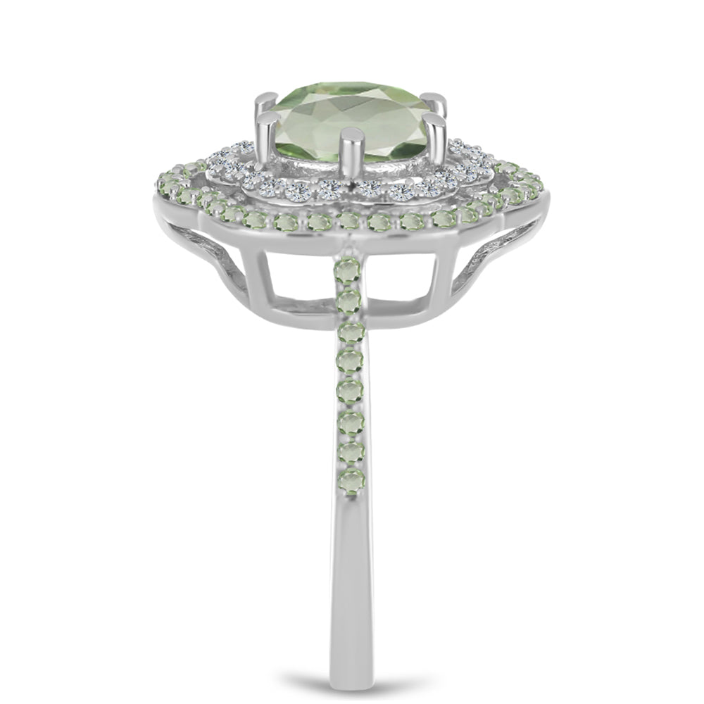 Silberring mit grünem Amethyst und Peridot aus Changbai