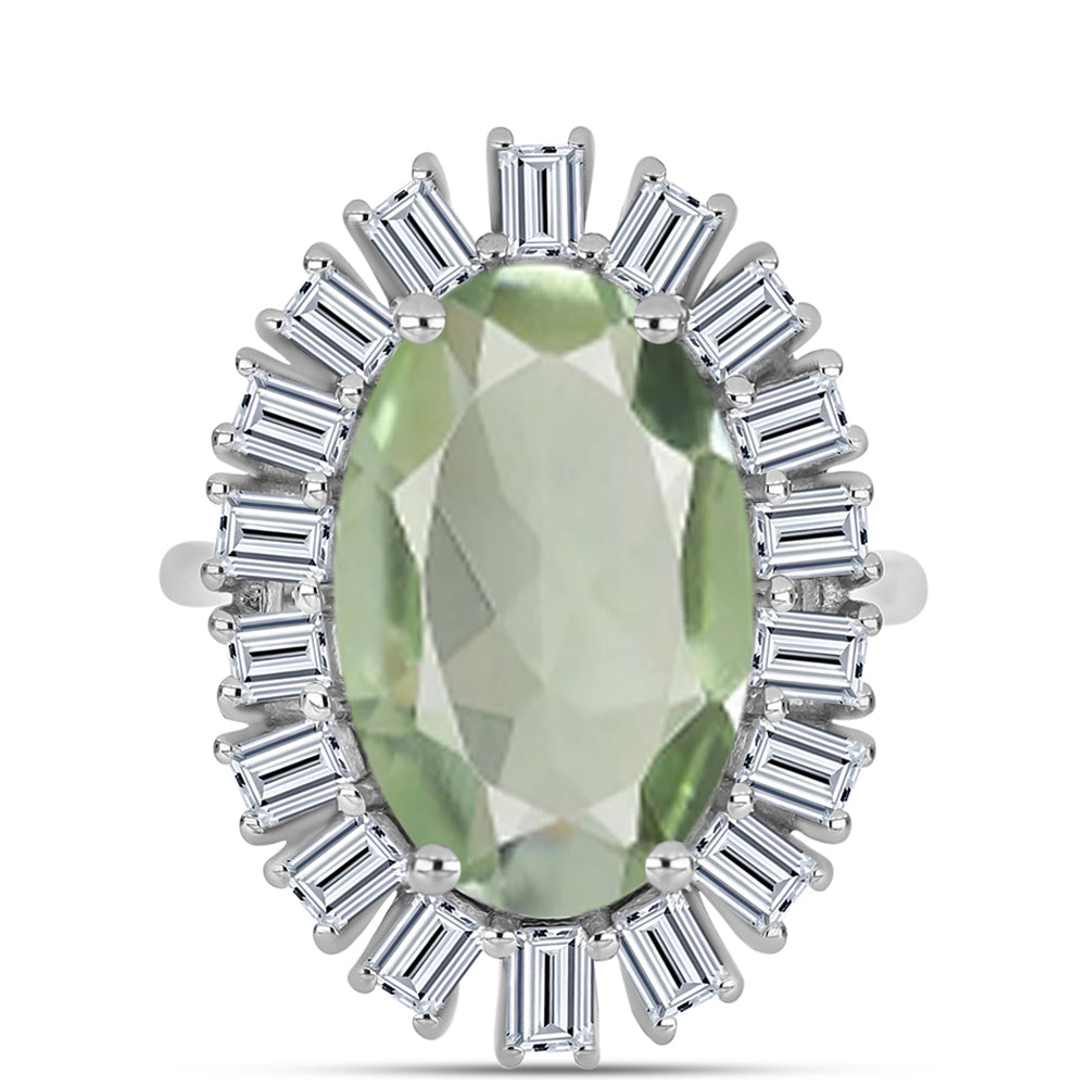 Silberring mit grünem Amethyst und weißem Topas