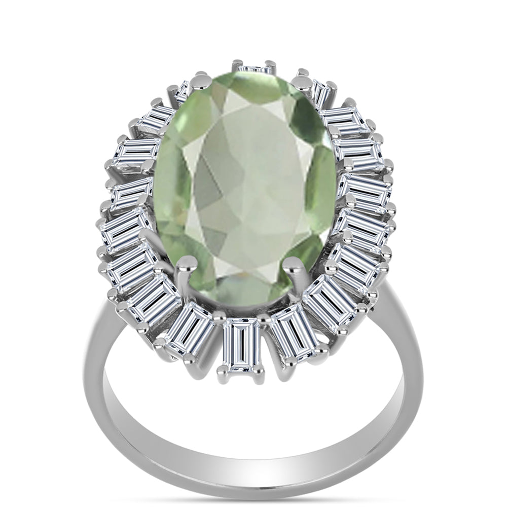 Silberring mit grünem Amethyst und weißem Topas