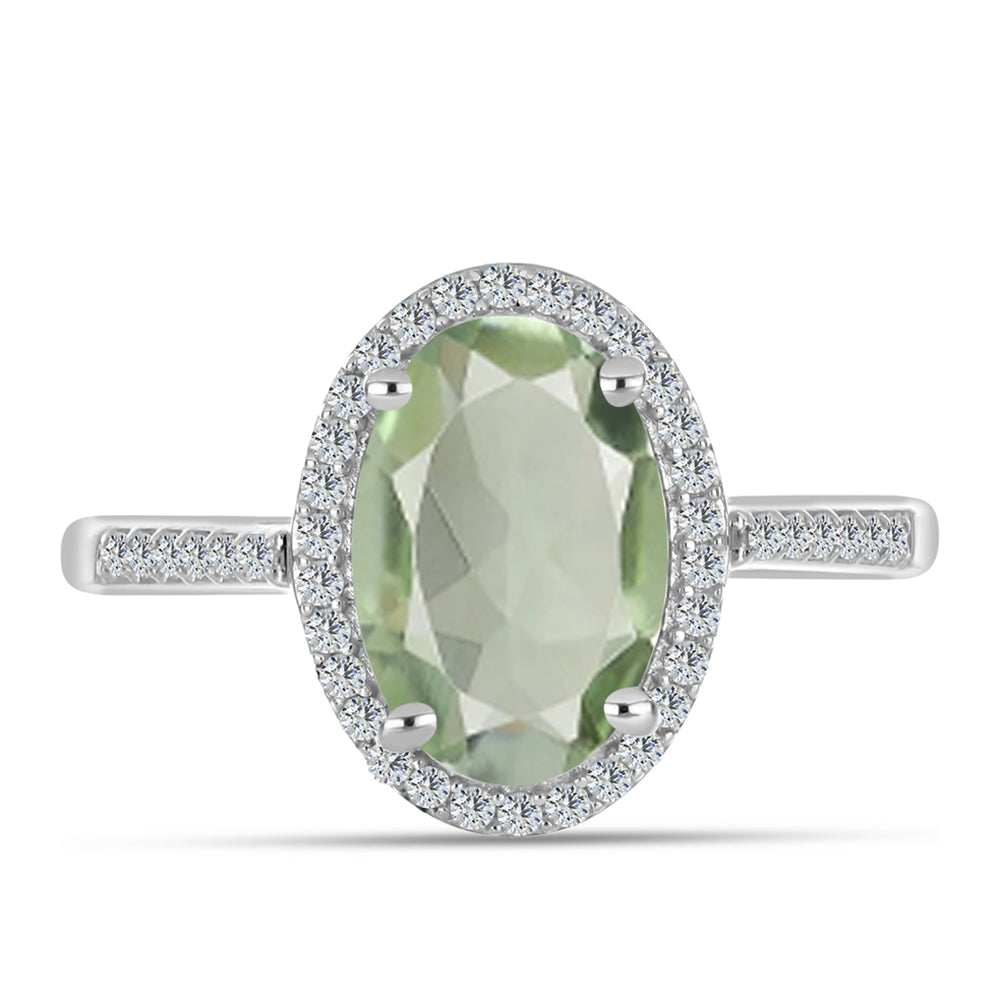 Silberring mit grünem Amethyst und weißem Topas 1 