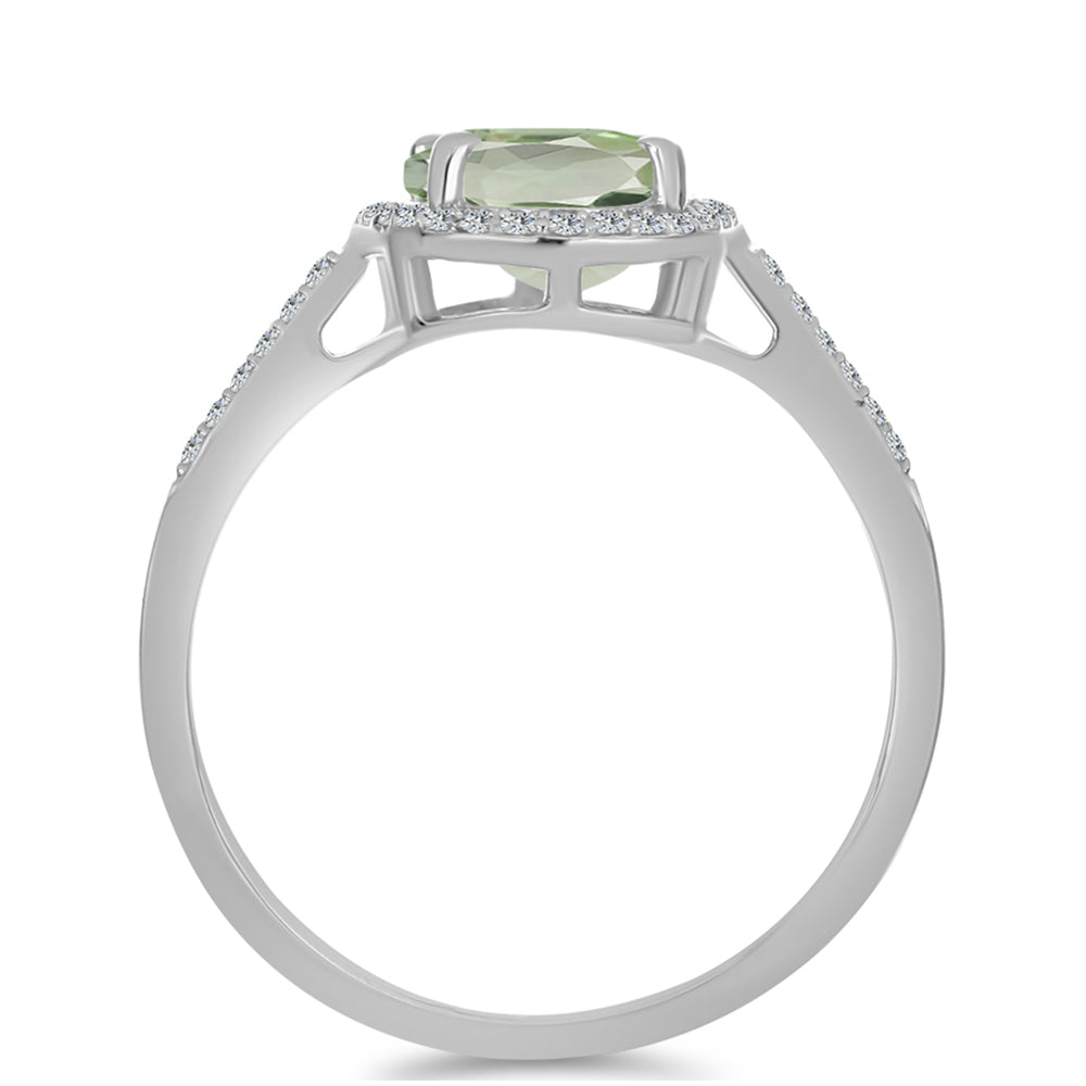 Silberring mit grünem Amethyst und weißem Topas