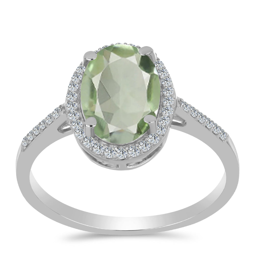 Silberring mit grünem Amethyst und weißem Topas 3 