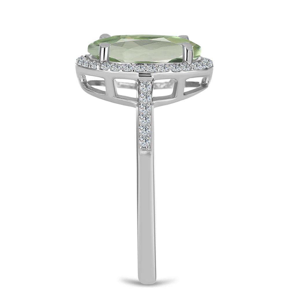 Silberring mit grünem Amethyst und weißem Topas