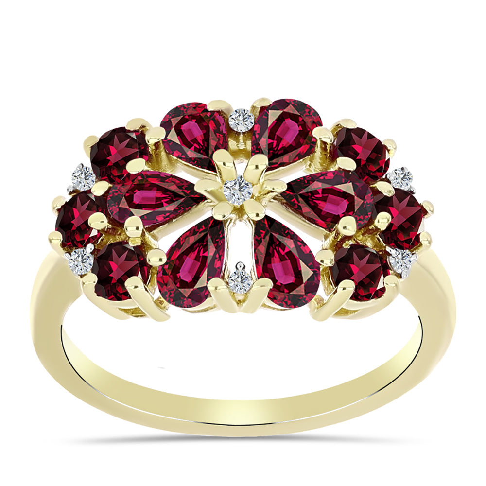 Goldplattierter Silberring mit Rhodolith Granat und weißem Topas 3 