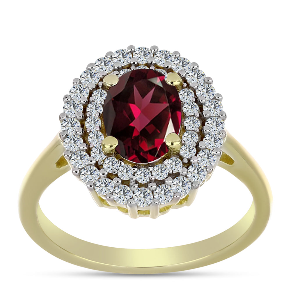 Goldplattierter Silberring mit Rhodolith Granat und weißem Topas 3 