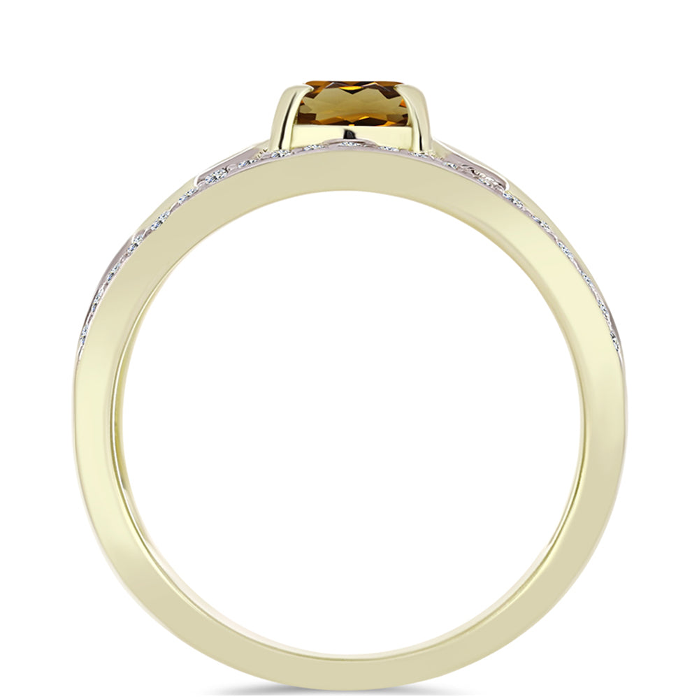 Goldplattierter Silberring mit Cognac-Quarz und weißem Topas 2 
