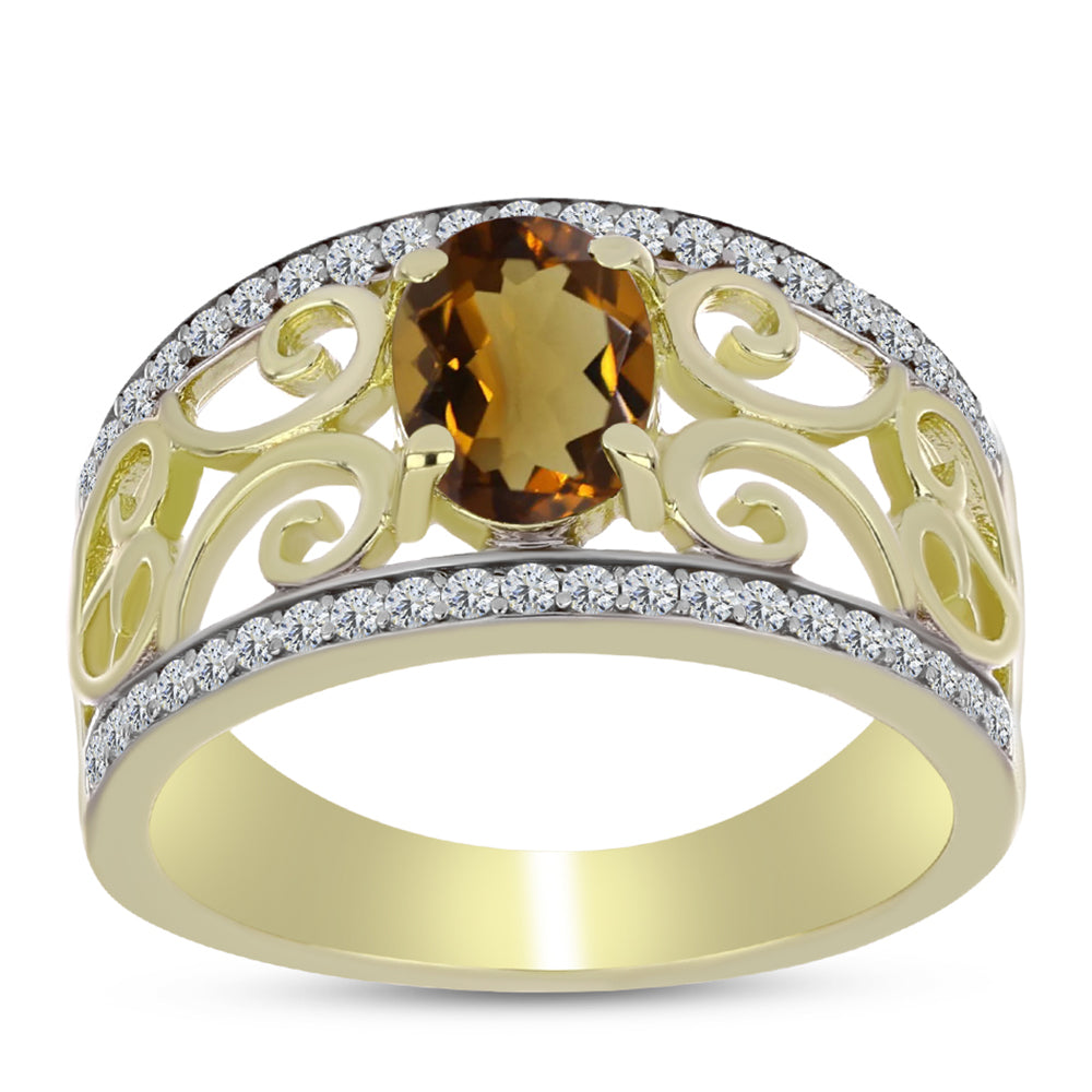 Goldplattierter Silberring mit Cognac-Quarz und weißem Topas 3 