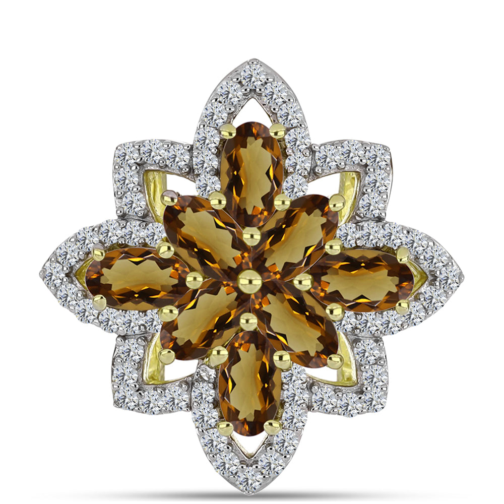 Goldplattierter Silberring mit Cognac-Quarz und weißem Topas 1 