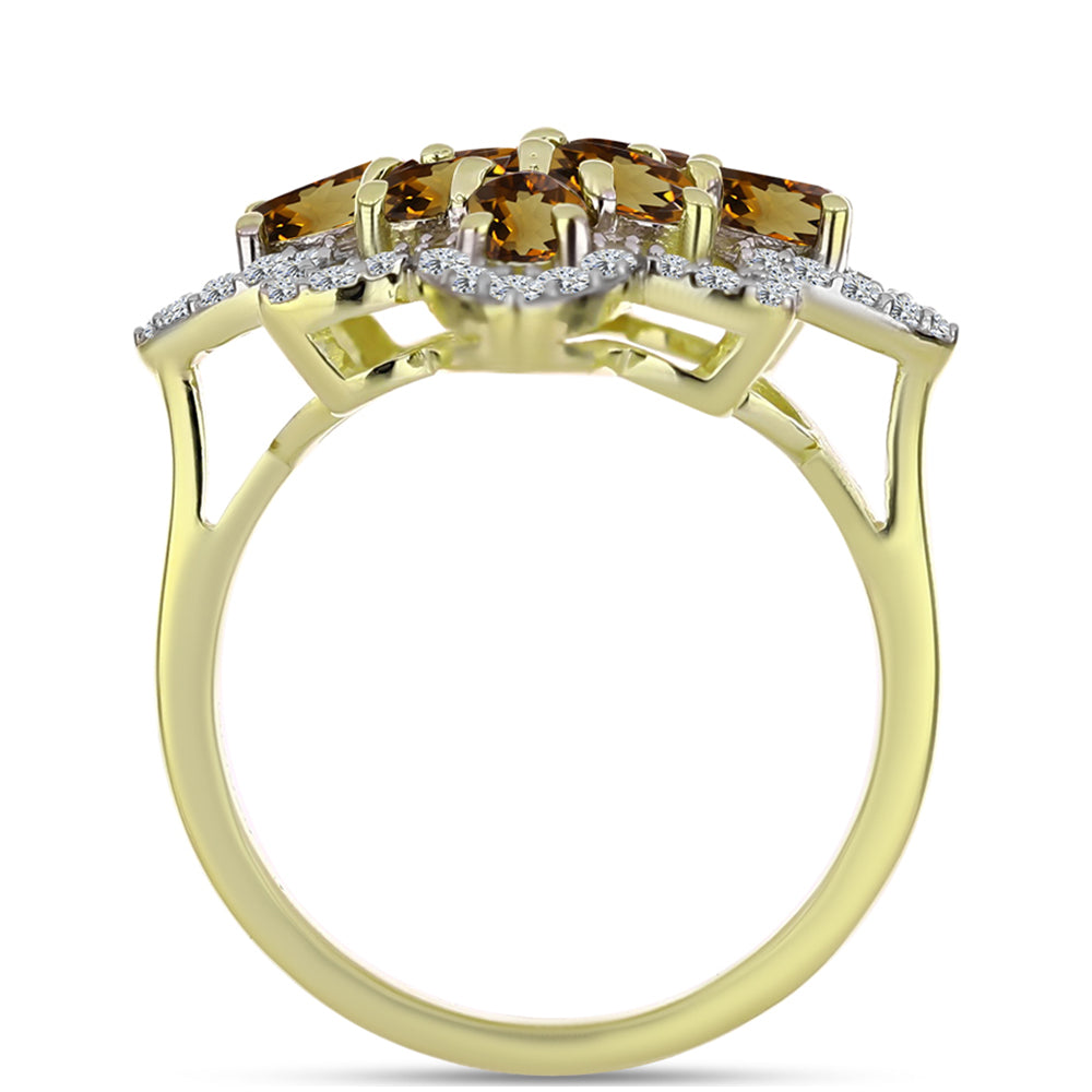 Goldplattierter Silberring mit Cognac-Quarz und weißem Topas