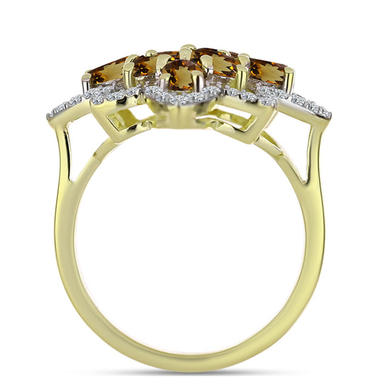 Goldplattierter Silberring mit Cognac-Quarz und weißem Topas