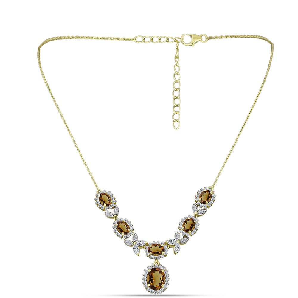 Goldplattierte Silberhalskette mit Cognac-Quarz und weißem Topas 1 