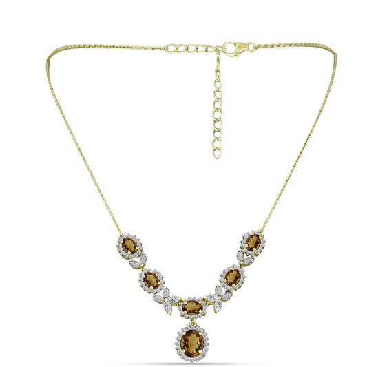 Goldplattierte Silberhalskette mit Cognac-Quarz und weißem Topas