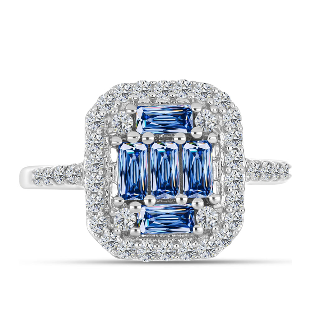 Silberring mit Ozeanblauem Moissanit und weißem Topas 1 