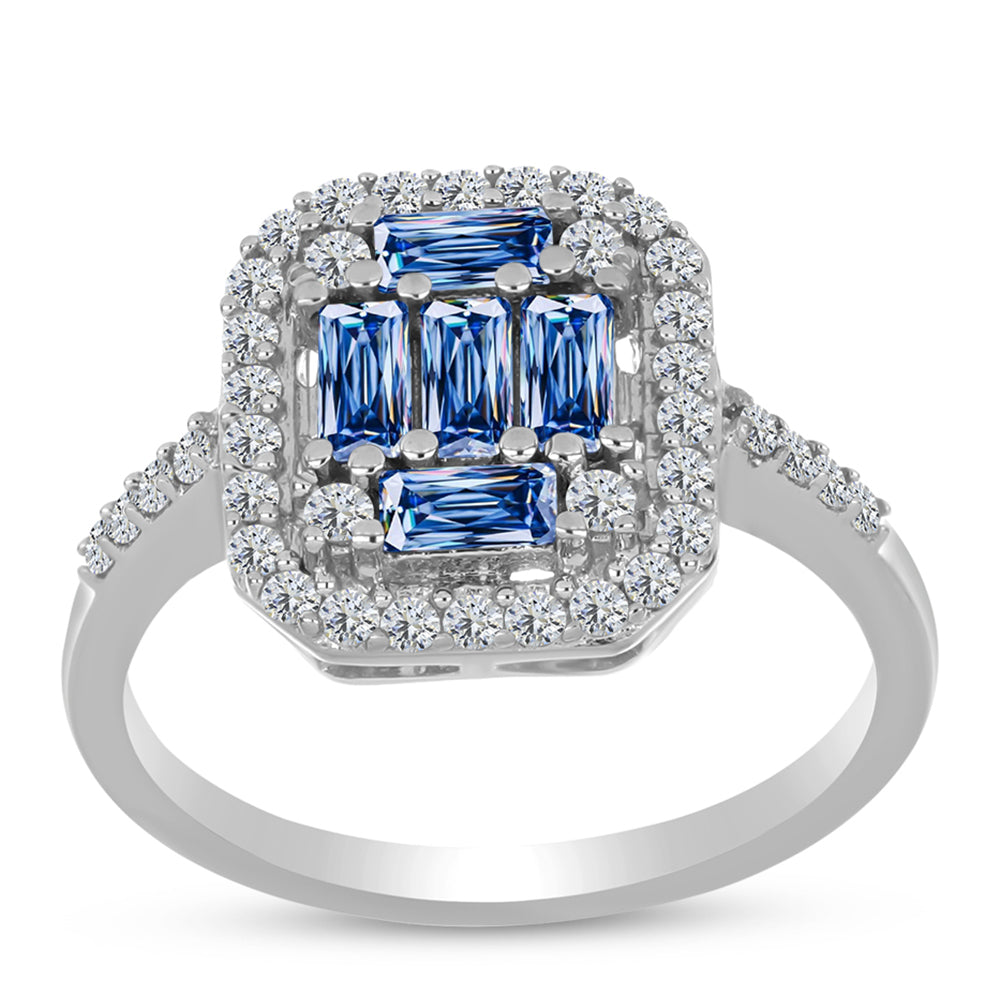 Silberring mit Ozeanblauem Moissanit und weißem Topas