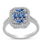 Silberring mit Ozeanblauem Moissanit und weißem Topas