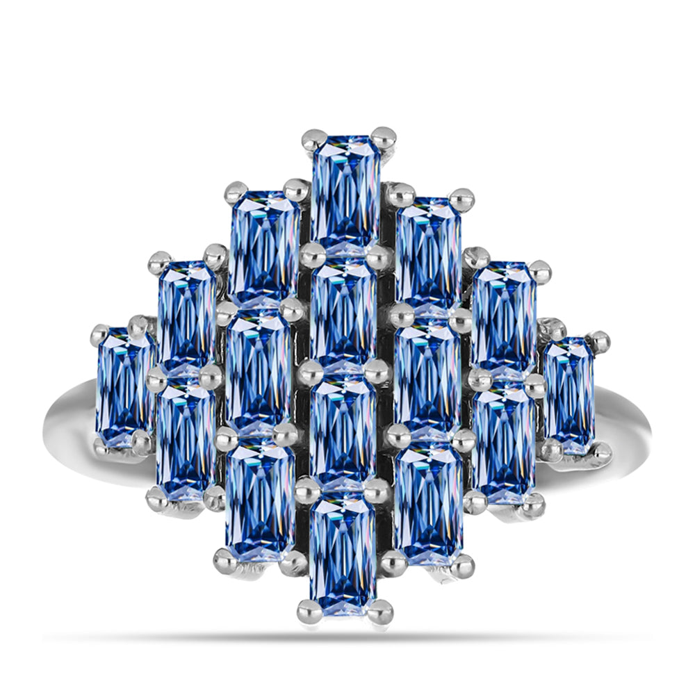 Silberring mit Ozeanblauem Moissanit 1 
