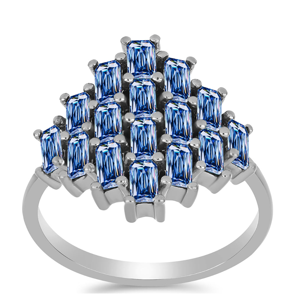 Silberring mit Ozeanblauem Moissanit 3 